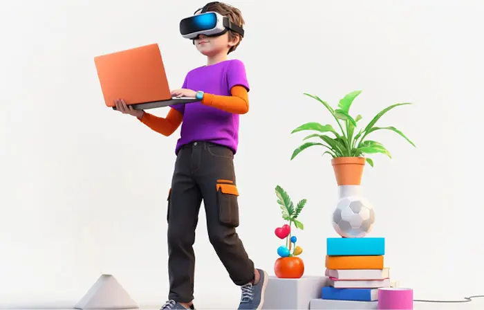 Boy with VR and Laptop 3D Graphic Character Artwork Illustration